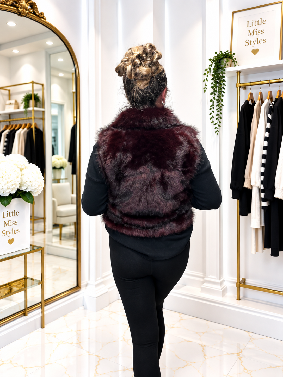 Fur gillet-burgandy