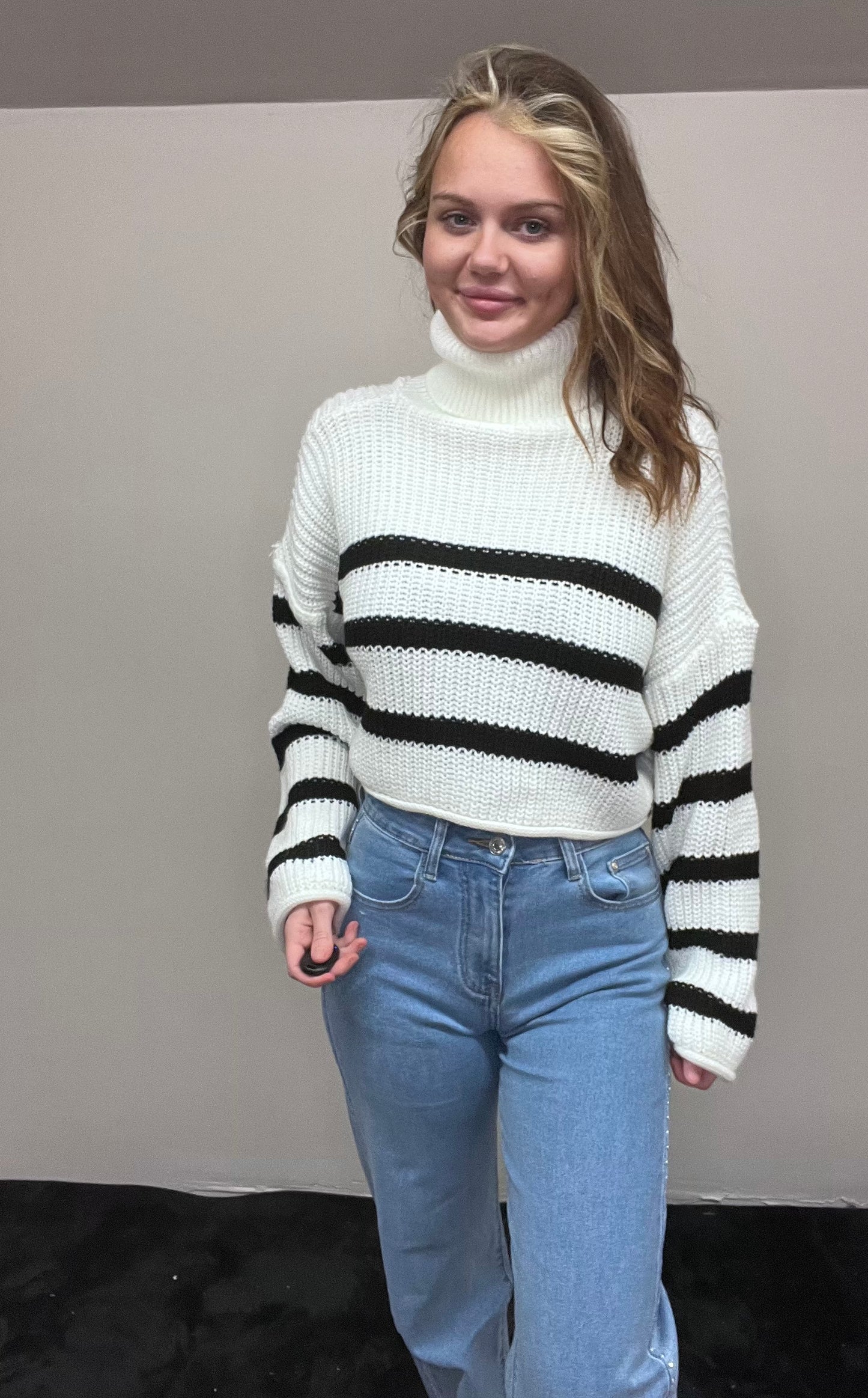 Striped roll neck jumper