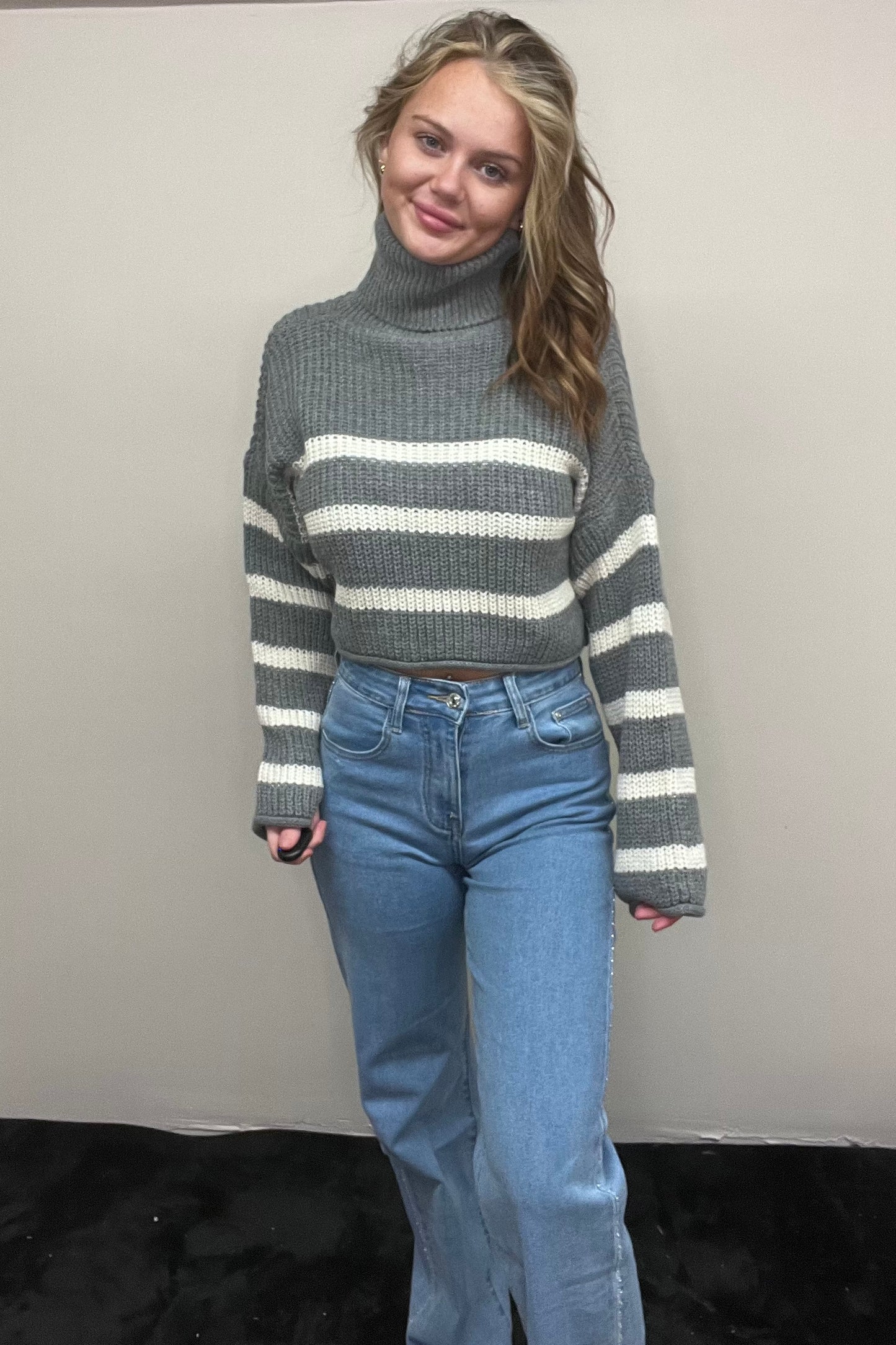 Striped roll neck jumper